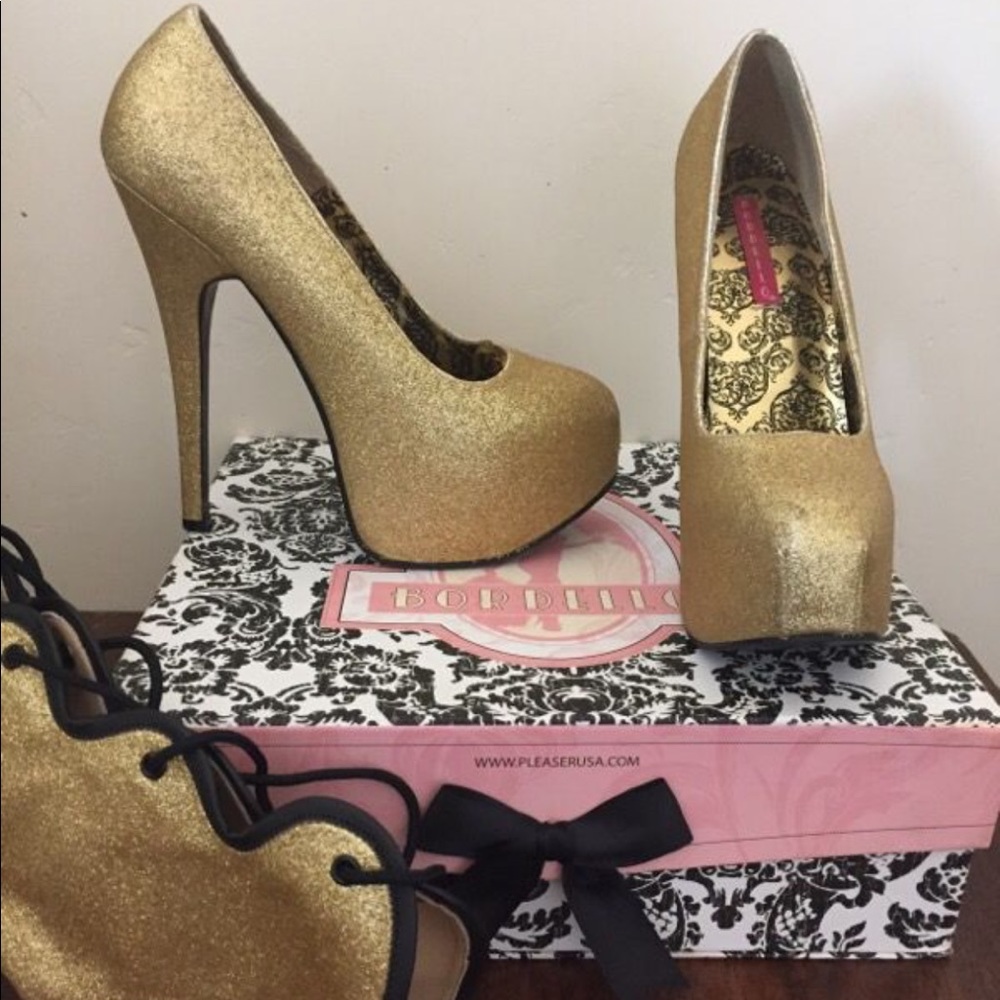 Gold glitter heels